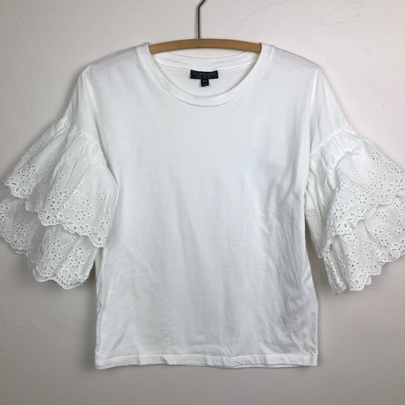 TOPSHOP White Eyelet Double Layer Sleeve Tee Shirt - Picture 13 of 15